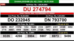 Dhanalekshmi Lottery DL-42 Result Today 04.03.2026 Today Lottery Sambad