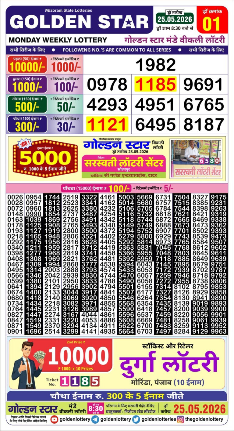 Golden Star Lottery Result Today 8:30PM 25.05.2026