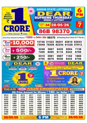 Sikkim State Lottery Dear Daily 6pm Result 28.05.2026 Today Lottery Sambad