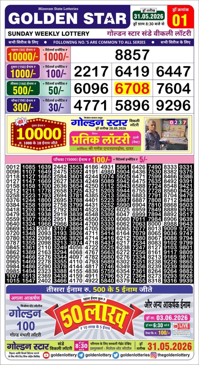 Golden Star Lottery Result Today 8:30PM 31.05.2026