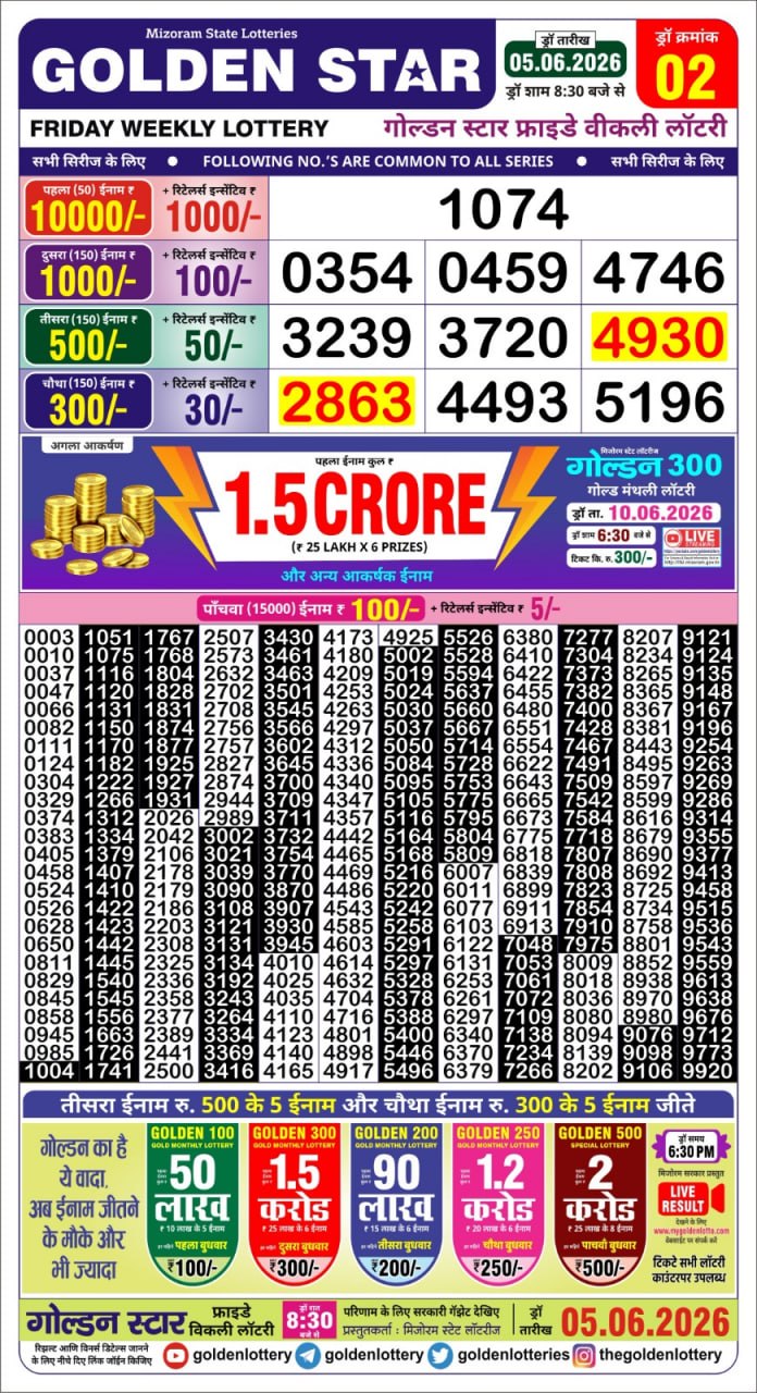 Golden Star Lottery Result Today 8:30PM 05.06.2026