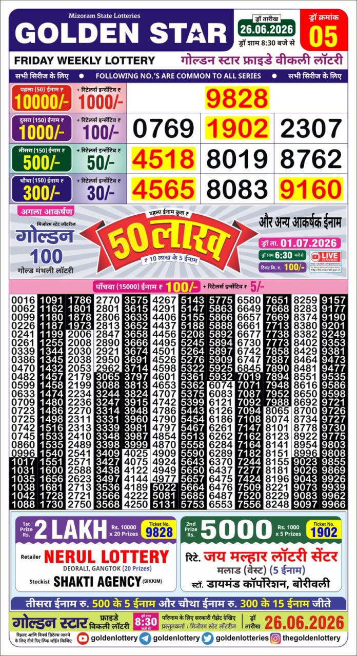 Golden Star Lottery Result Today 8:30PM 26.06.2026
