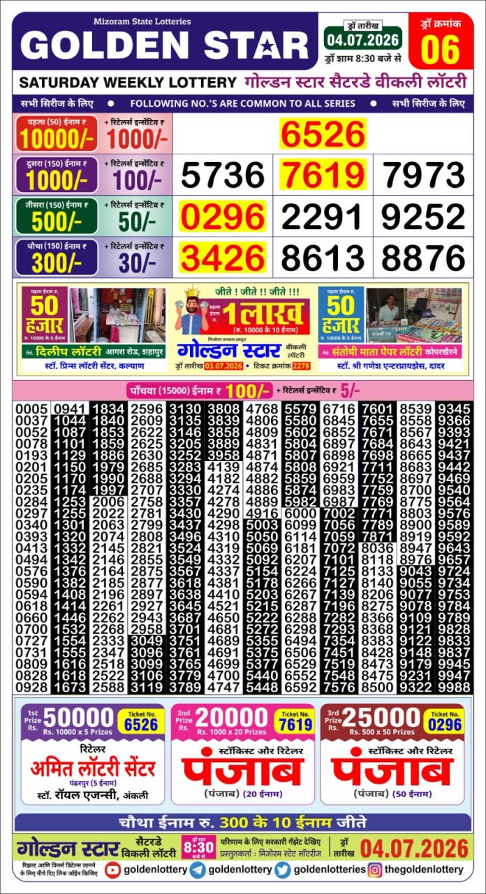 Golden Star Lottery Result Today 8:30PM 04.07.2026