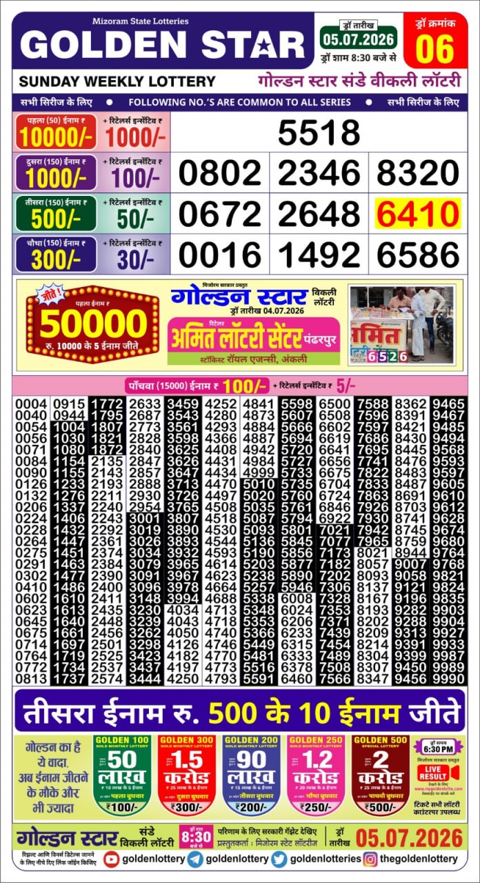 Golden Star Lottery Result Today 8:30PM 05.07.2026