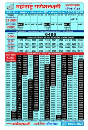 Maharashtra Ganesh Laxmi Monthly Lottery Result 18.07.2026 Today Lottery Sambad