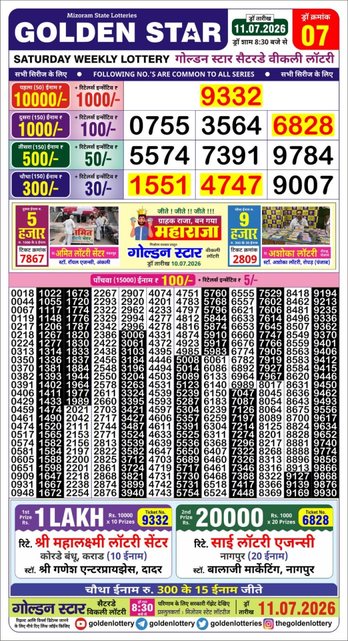 Golden Star Lottery Result Today 8:30PM 11.07.2026